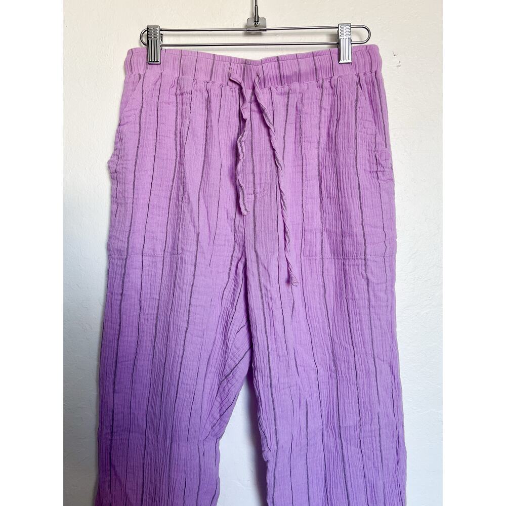 Monrow Pants Large Purple Lavender Gauze Pin Stripe Slim Pull On Drawstring - Picture 2 of 7